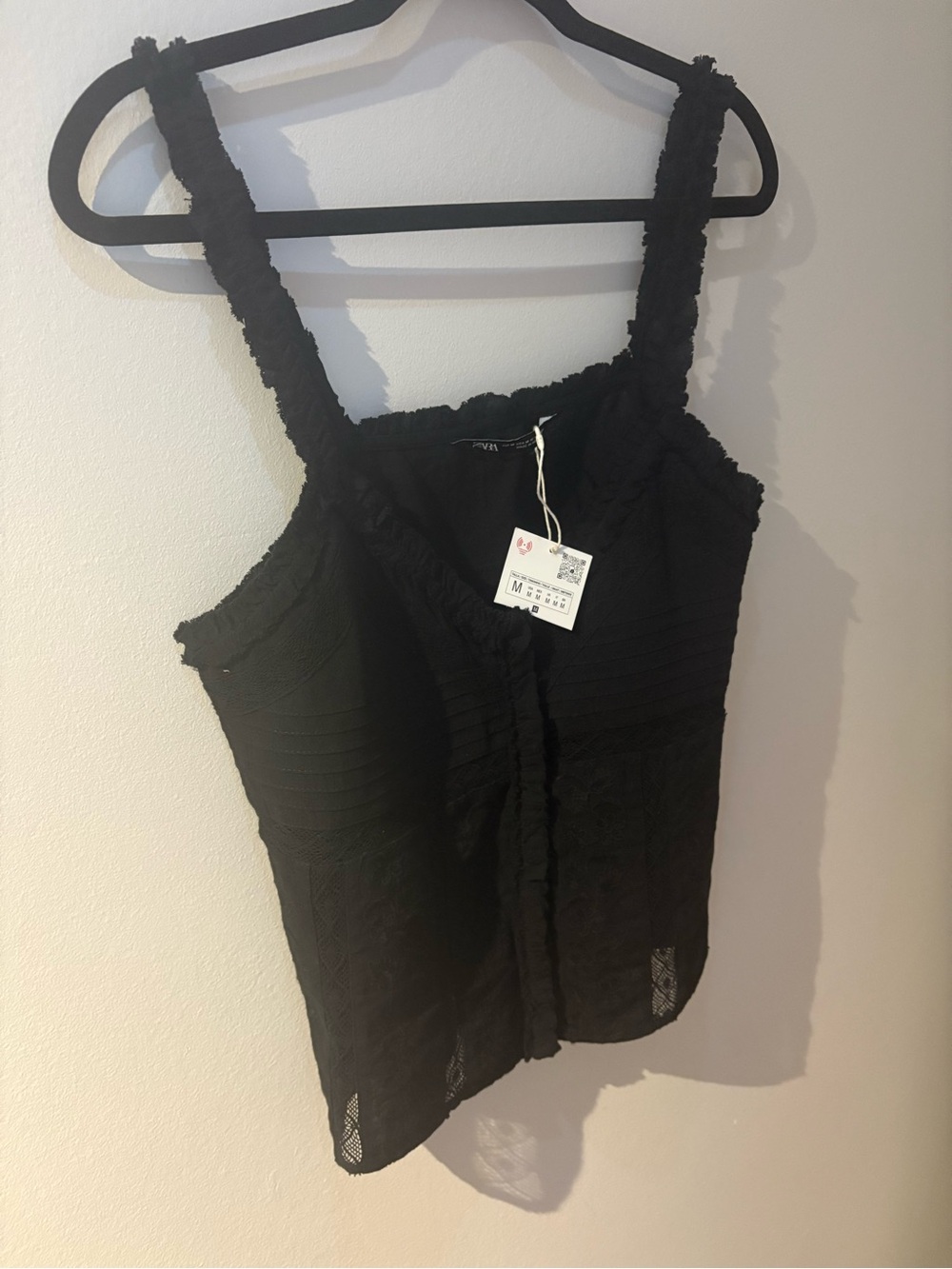 Zara Black Textured Ruffle-Trim Camisole
